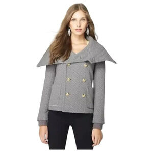 JUICY COUTURE Coco Double Knit Gray Gold Buttons Peacoat Jacket Coat Size Small